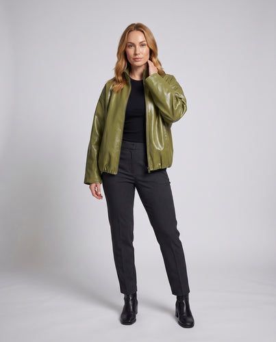 Damen Bikerjacke Kunstleder Asymmetrisch Elastiksaum