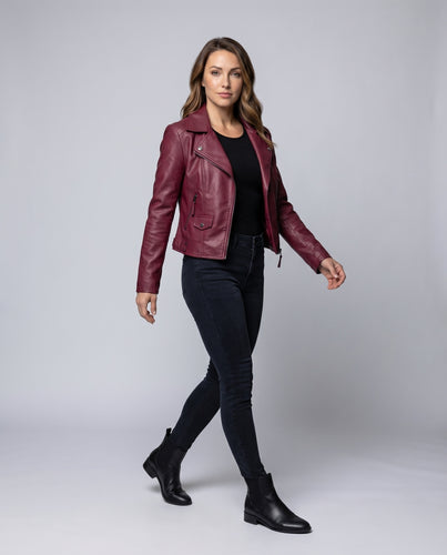 Damen Biker-Kurzblouson Geschwungener Zipp Schmaler Schnitt