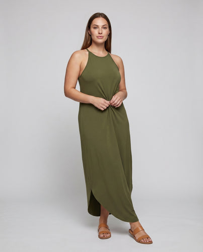 Damen Jersey-Maxikleid Rundhals Rückenfrei A-Linie