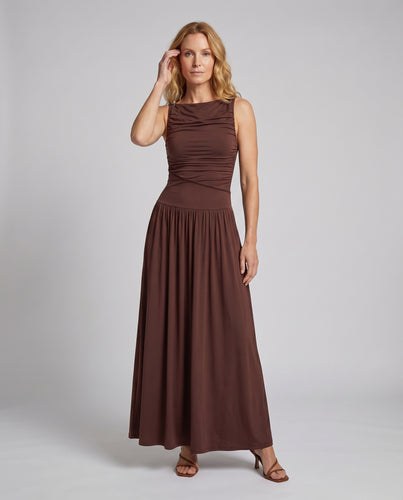 Damen Maxikleid Asymmetrische Schulter Drapierung Fließend