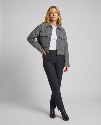 Damen Kurzblouson Woll-Mix Hemdkragen Pattentaschen