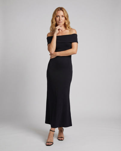 Damen Maxikleid Carmen-Ausschnitt Tailliert Schwingend