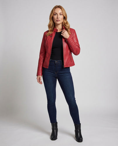 Damen Kurzjacke Biker-Style Princessnähte Gesteppt