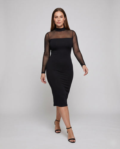 Damen Midikleid Mesh-Oberteil Bustierlinie Transparent