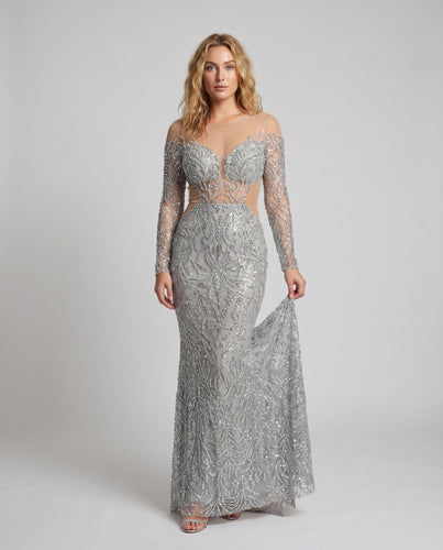 Damen Illusions-Maxikleid Glitzerstickerei Meerjungfrau-Schnitt