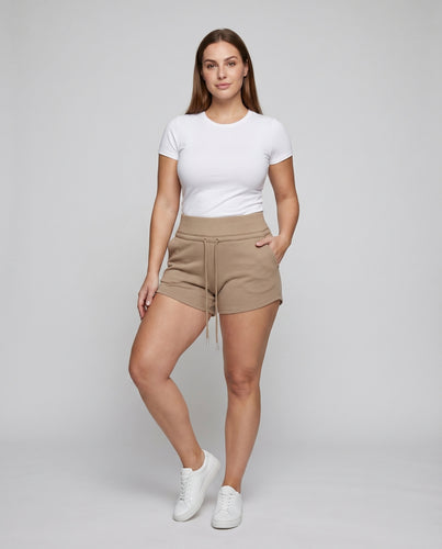 Damen Lounge-Shorts Frottee Rippbund Kordelzug