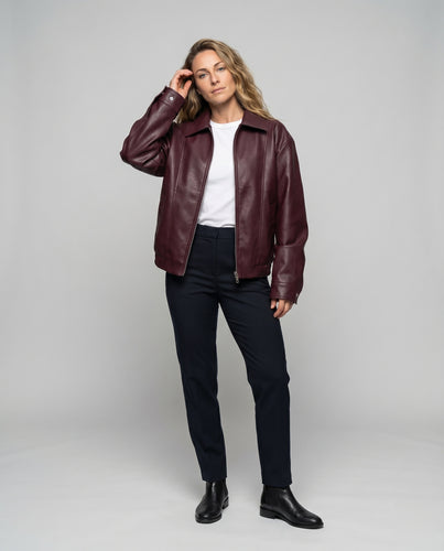 Damen Fliegerjacke Kunstleder Kubisch Druckknopfmanschetten