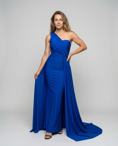 Damen Ein-Schulter-Abendkleid Drapierte Taille Schleppe