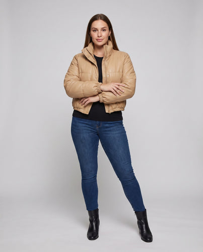 Damen Pufferjacke Kurz Stehkragen Elastikbund