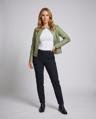 Damen Biker-Blouson Vegan Nietenbesatz Ziernähte