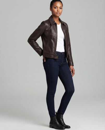 Damen Kurzjacke Vintage-Look Diagonal-Zipp Tailliert
