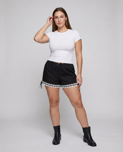 Damen Baumwollshorts Gestreift Elastikbund Knopfleiste