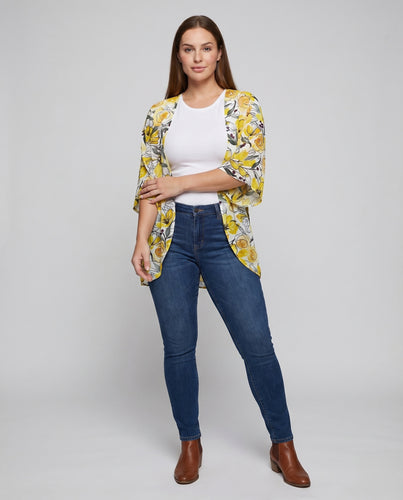 Damen Blumen-Kimono Offener Schnitt 3/4-Arm