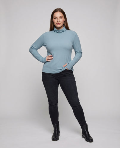 Damen Rollkragen-Feinstrickshirt Überschnittene Schulter Verlängerter Saum