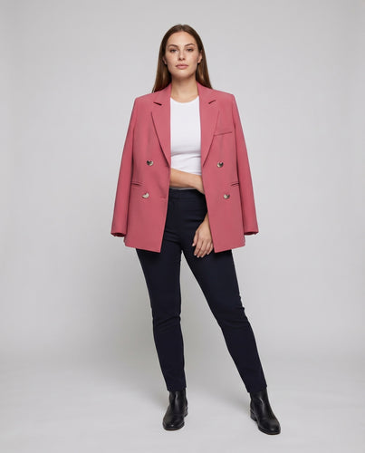 Damen Doppelreiher-Blazer Longline Schmales Revers Zierknöpfe