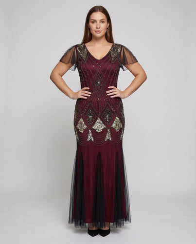 Damen Meerjungfrau-Abendkleid Paillettenbesatz Tüllschleppe