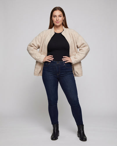 Damen Bouclé-Überwurfjacke Raglanärmel Druckknopfleiste Oversize