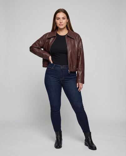 Damen Hemdkragen-Blouson Vegan 2-Wege-Zipp Elastiksaum