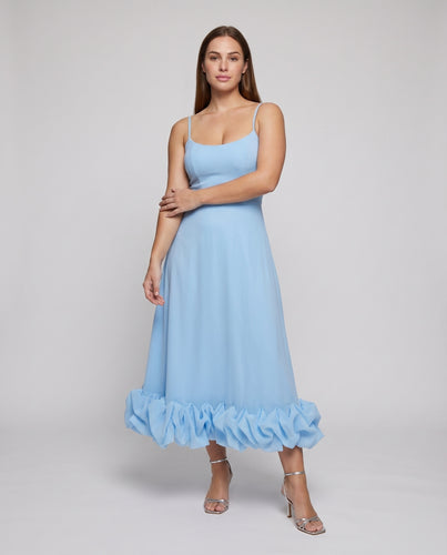 Damen A-Linien-Maxikleid Schmale Träger Rosen-Volant