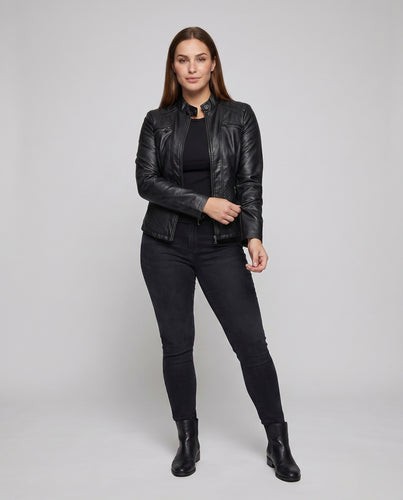 Damen Rennsport-Blouson Kunstleder Stehkragen Quilt-Paneele