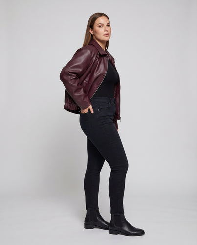 Damen Kurzblouson Vegan-Kunstleder Hemdkragen 2-Wege-Zipp