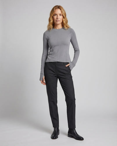 Damen Langarmshirt Ziernähte Verkürzter Saum Tailliert