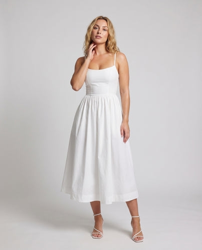 Damen Midikleid Spaghettiträger Tellerrock Tailliert
