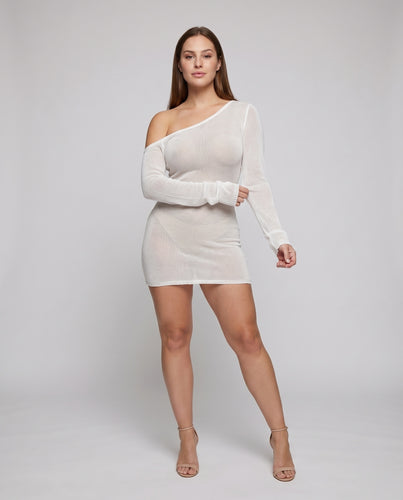 Damen Strick-Minikleid Transparent Rückenausschnitt Langarm