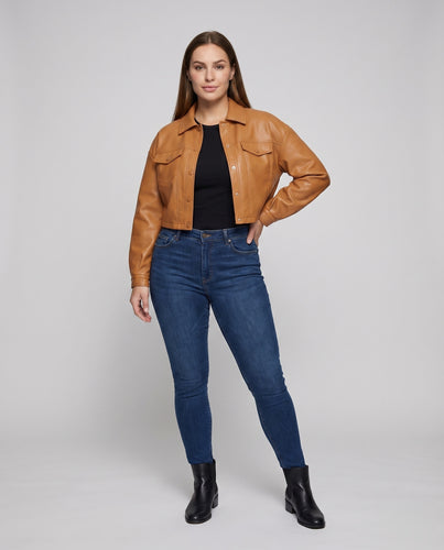 Damen Hemdblouson Vegan-Nappa Druckknopfleiste Pattentaschen