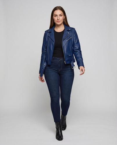 Damen Bikerjacke Vintage-Stil Asymmetrisch Taillengürtel