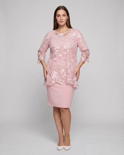 Damen Cocktail-Ensemble Tüll-Overlay Bleistiftrock Bestickt