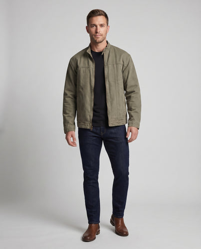 Herren Canvasjacke Stehkragen Verdeckter Zipp Weit