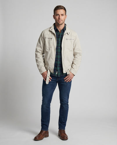 Herren Utilityjacke Baumwoll-Twill Stehkragen Brusttaschen