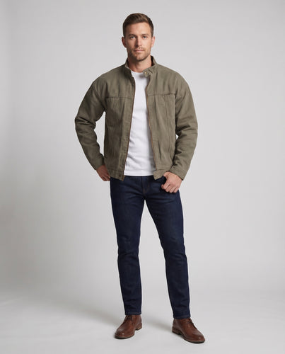 Herren Canvas-Workjacke Stehkragen Verdeckter Zipp