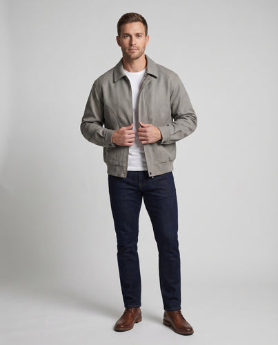 Herren Wildlederoptik-Blouson Metallzipper Druckknopfkragen