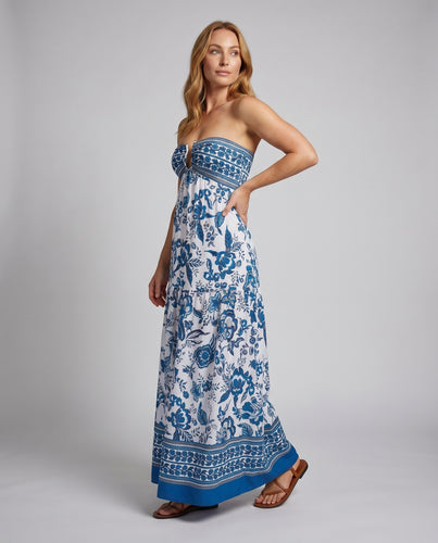 Damen Ärmelloses Bandeau-Maxikleid Cut-Out Empire-Taille Stufensaum