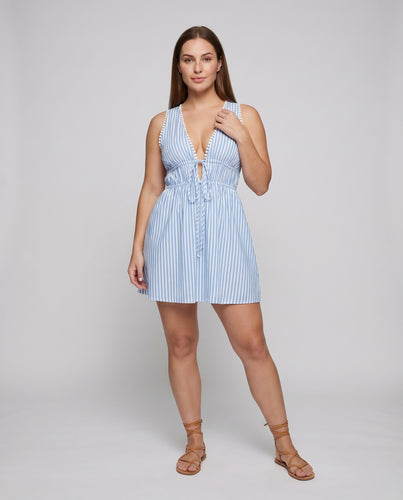 Damen Sommerkleid V-Ausschnitt Tunnelzug Ausgestellter Rock