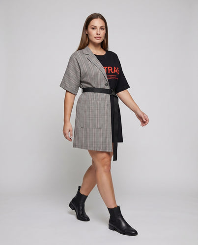 Damen Blazer-Shirtkleid Asymmetrisch Bindegürtel Aufgesetzte Taschen