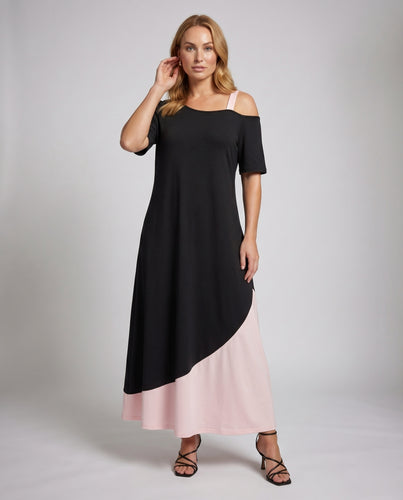 Damen Lagen-Maxikleid Cut-Out-Schulter Einseitiger Riemen Asymmetrisch