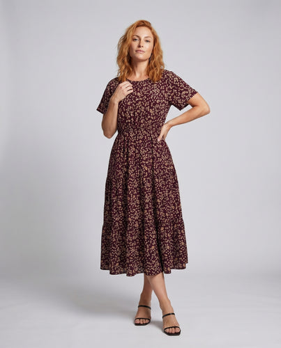 Damen Ausgestelltes Midikleid Elastische Taille Stufensaum