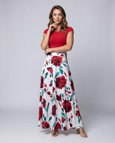 Damen Bodenlanger Tellerrock High-Waist Florale A-Linie