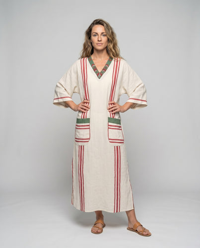 Damen Strand-Maxikleid Tunika-Silhouette Aufgesetzte Taschen V-Ausschnitt