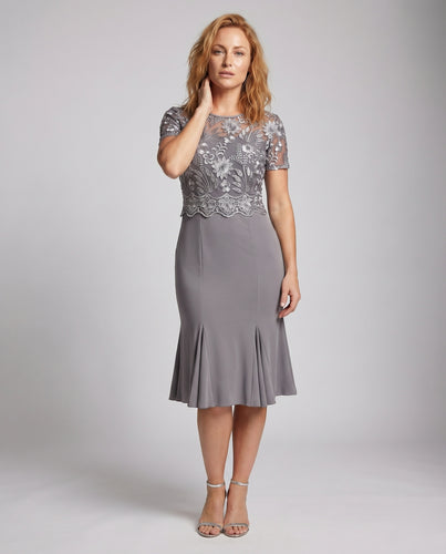 Damen Midikleid Spitzen-Overlay Meerjungfrau-Silhouette Trompetensaum
