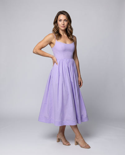 Damen Midikleid Form-Mieder Geraffter A-Linienrock Spaghettiträger