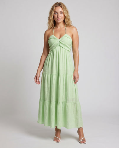 Damen Maxikleid Bustier Halterträger Stufenvolant