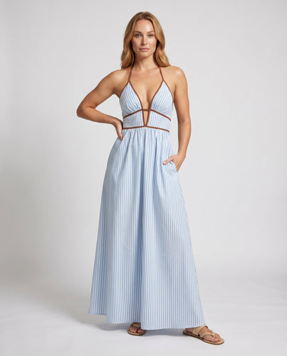 Damen Halter-Maxikleid Taillen-Cutouts A-Linienrock V-Ausschnitt