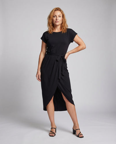Damen Midikleid T-Shirt-Oberteil Wickel-Tulpenrock Bindegürtel