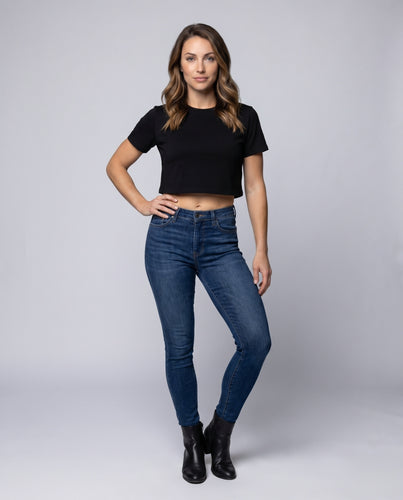 Damen Kurzshirt Bauchfrei Rundhals Baumwoll-Mix