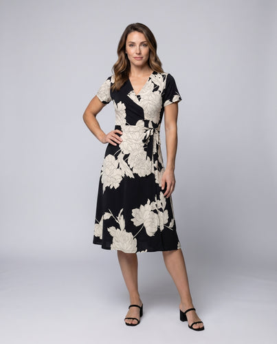 Damen A-Linienkleid Überkreuztes V-Dekolleté Taillengürtel Blumenmuster