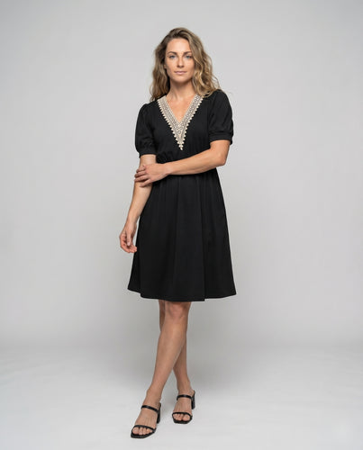 Damen Midikleid Spitzen-V-Ausschnitt Puffärmel Seitentaschen